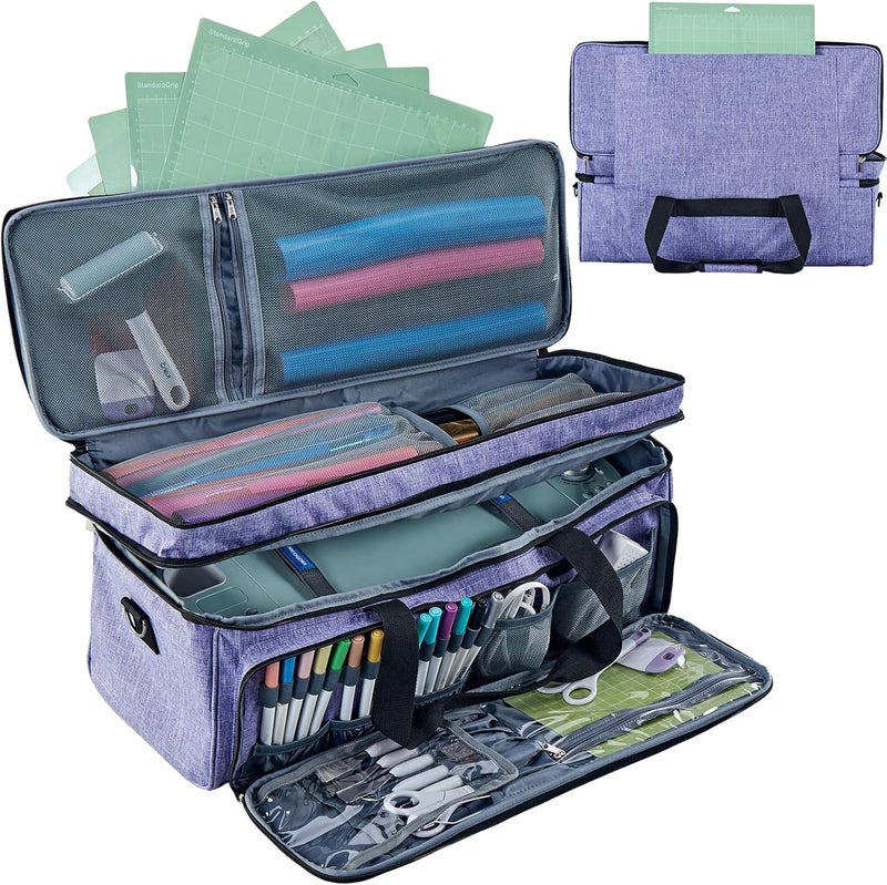 NICOGENA Double Layer Carrying Case with Mat Pocket for Cricut Maker 4, Explore 4, Multi Large Front Compartments for Tools, Accessories and Supplies, Purple - Image 1